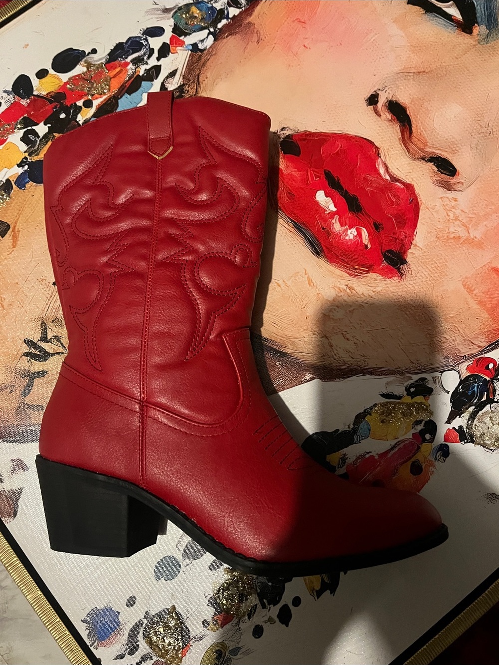 Women's Red Lace-Up Western Ankle Boot